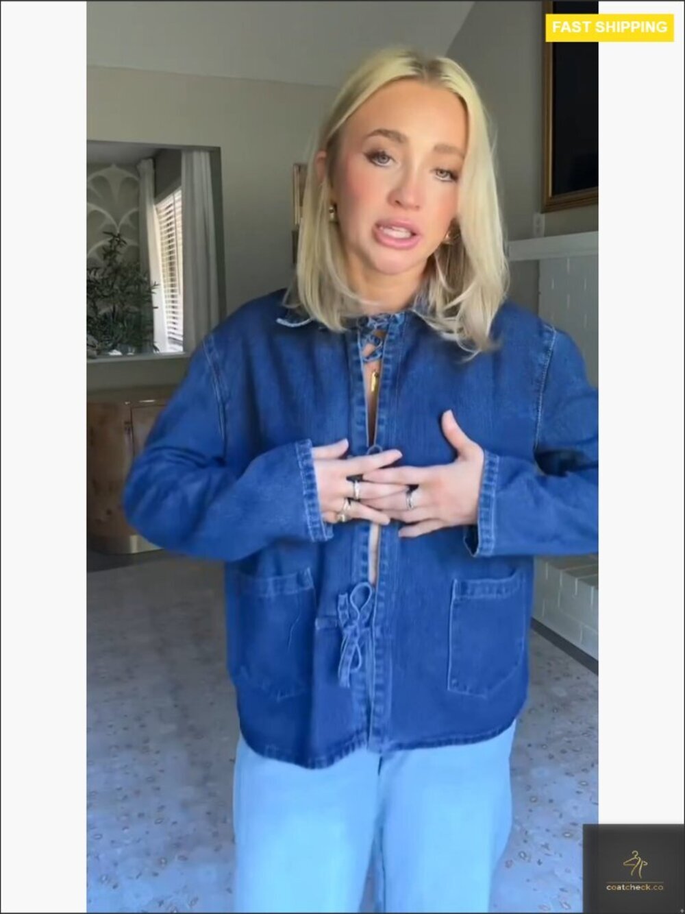 Tie Front Denim Shacket Oversized Loose Fit Y2K Chic Casual Top with Pockets - Picture 5 of 6